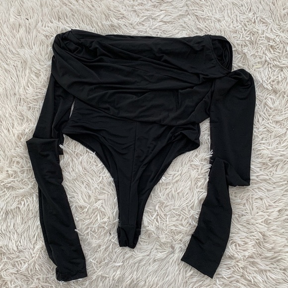 NWT Alexander Wang asymmetric black draped bodysuit sz M - Picture 8 of 8